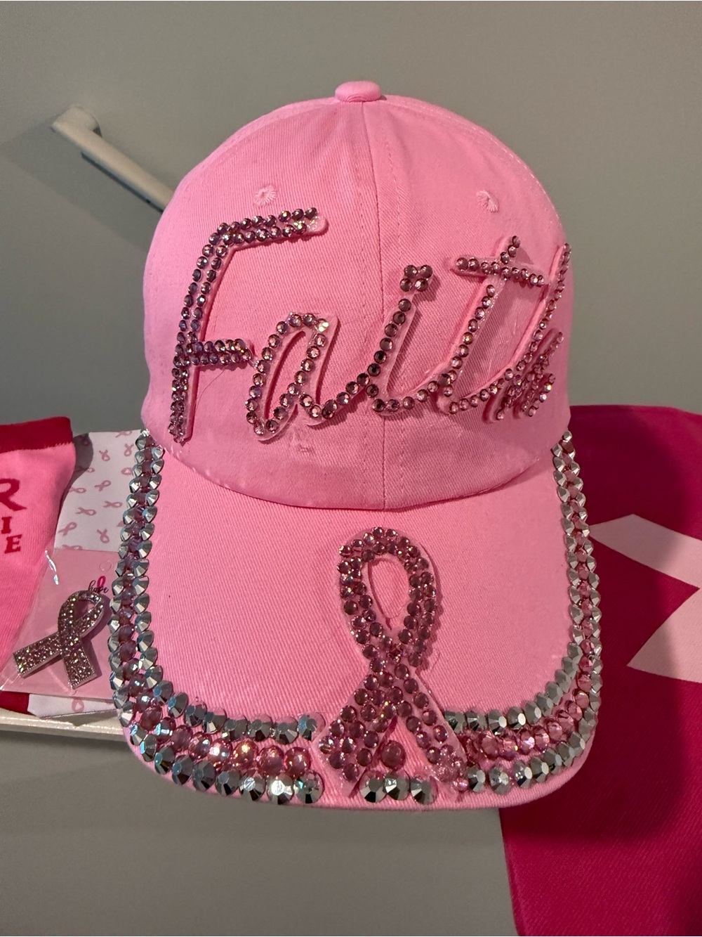 Breast cancer Bundle- Pink Faith Rhinestone Baseball Cap